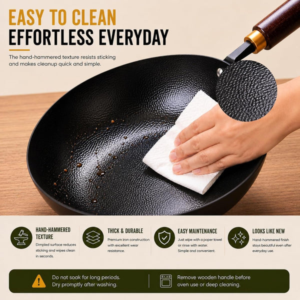 10” Carbon Steel Wok, Hand-Hammered Texture, Pre-Seasoned | Deep Sides Provide Room for Stir-Frying, Simmering, Braising, and Deep-Frying; Flat Bottom Stays Stable on All Cooktops.7