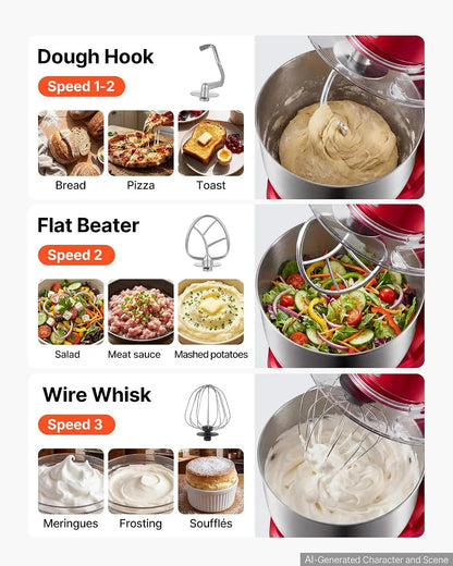 5.3+4.2 Qt Tilt Head Stand Mixer 400W Electric Dough Mixer, 3 Speeds Food Kitchen Mixer with Stainless Steel Bowl, Splash Guard, Dough Hook, Whisk, Beater, for Baking Mixing Whipping4