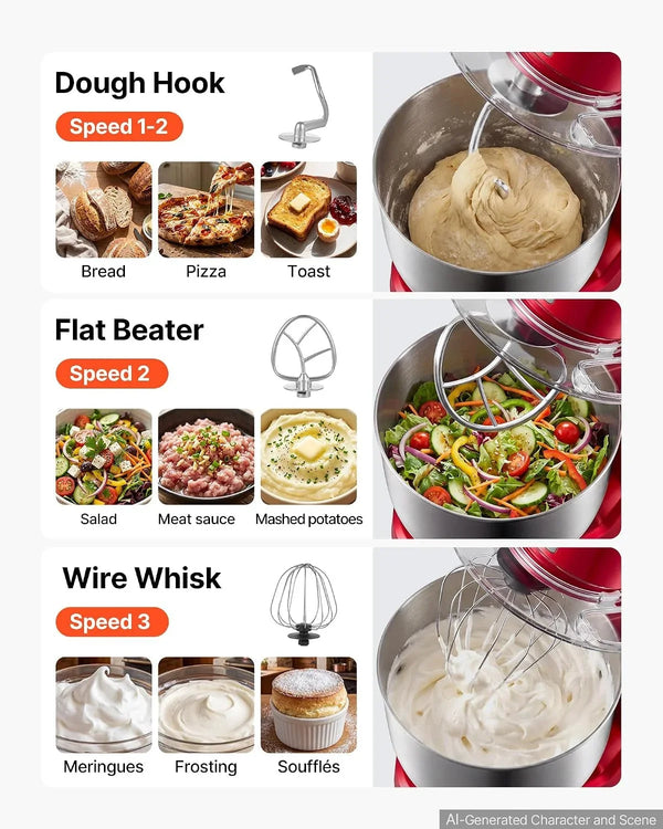 5.3+4.2 Qt Tilt Head Stand Mixer 400W Electric Dough Mixer, 3 Speeds Food Kitchen Mixer with Stainless Steel Bowl, Splash Guard, Dough Hook, Whisk, Beater, for Baking Mixing Whipping4