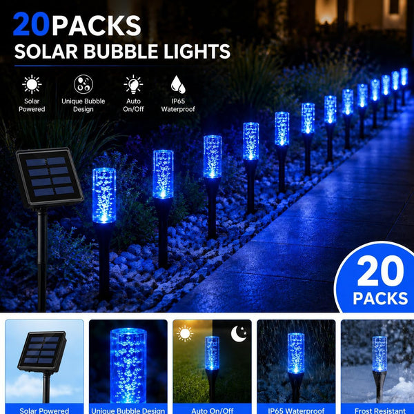 20 LED Solar Bubble Pathway Lights, Blue Glow7