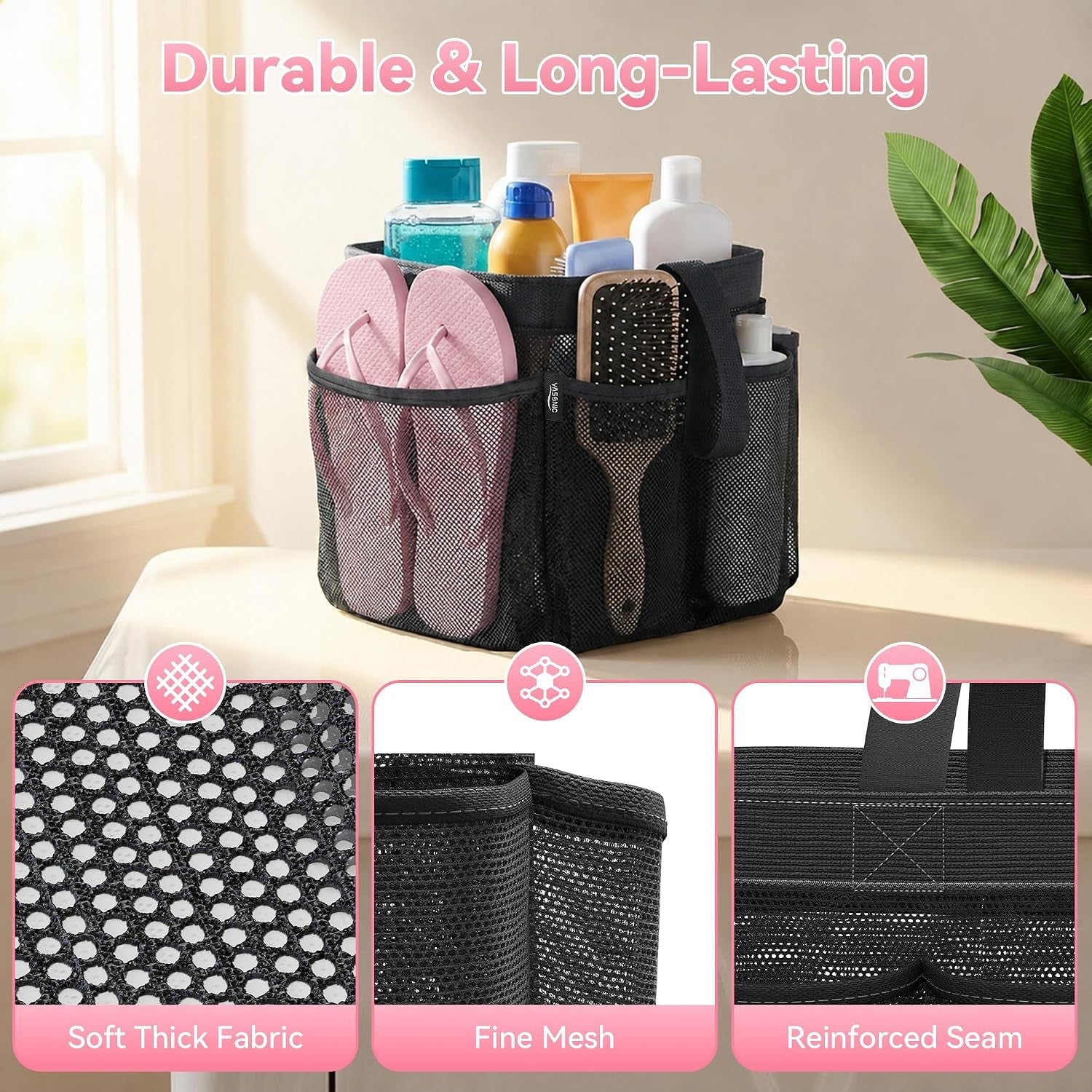 mesh-shower-caddy-portable-for-dorm-college-room-essentials-8-pocket-large-shower-bag-with-single-handles-hanging-shower-basket-for-beach-swimming-bathroom-beach-black