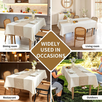 Nordic Beige Rectangular Tablecloth, Premium Drape5