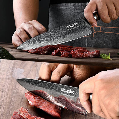 Damascus Chef Knife 8-Inch Sharp Kitchen Knife Japan VG-10 Stainless Steel Ergonomic Color Wooden Handle Luxury Gift Box - with Scabbard2