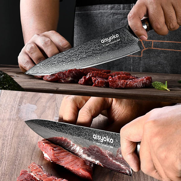 Damascus Chef Knife 8-Inch Sharp Kitchen Knife Japan VG-10 Stainless Steel Ergonomic Color Wooden Handle Luxury Gift Box - with Scabbard2