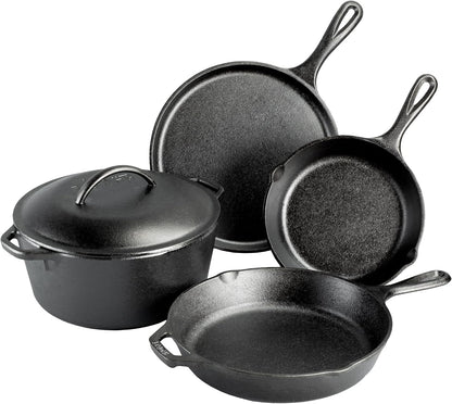 Cast Iron 5-Piece Set, Pfas-Free Pre-Seasoned Kitchen Set | Pfas-Free Cast Iron Set Includes Skillets, Griddle & Dutch Oven for Non-Toxic Everyday Cooking, Made in USA1