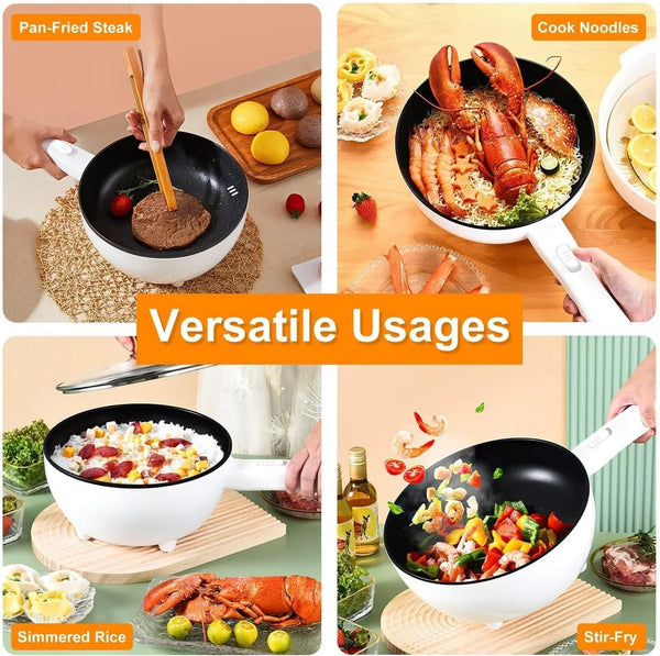 Electric Hot Pot with Steamer, 3L Non-Stick Multi-Cooker, Dual Power 1000W/600W, Overheat & Dry-Boil Protection, Perfect for Dorm & Apartment, Includes Long Handle & Steamer Spatula8