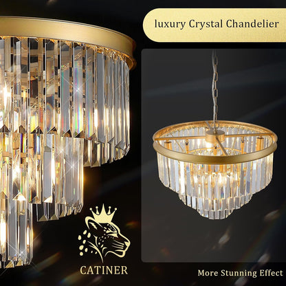 20" Modern Crystal Chandeliers,7 Lights Gold round Light Fixture2