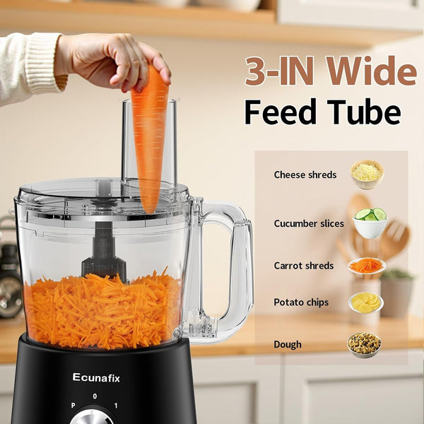 Food Processor and Vegetable Chopper 600W BPA Free 12-Cup Bowl, 2+P Speeds | French-Fry-Cutter, 6.8Oz Grinder for Cheese Grating, Ice Creshing, Chopping, Shredding, Slicing, Mixing and Doughing6