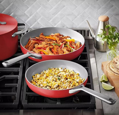 Member Mark 11 Piece Modern Ceramic Cookware Set with Smart Kitchen Tools Set (Assorted Colors) (Red)3