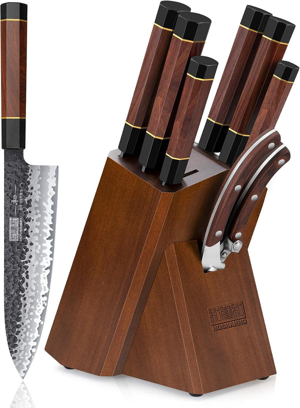 8 Pieces Knife Set, Razor Sharp Kitchen Knife Set with Block | Japanese 10Cr15Mov High Carbon Steel Kitchen Knives Set, Hand Forged Chef Knife Set with Ergonomic Rosewood Handle1