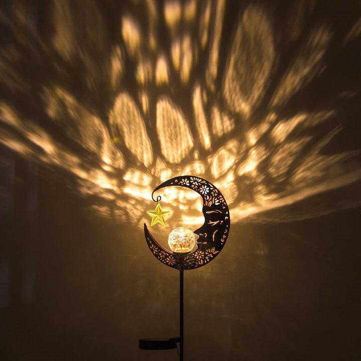Solar Lights Outdoor Decor Moon Lantern for Patio,Lawn or Pathway Moon Decorations Crackle Glass Globe Stake Metal Lights Waterproof Warm LED Garden Gifts (Bronze)+2