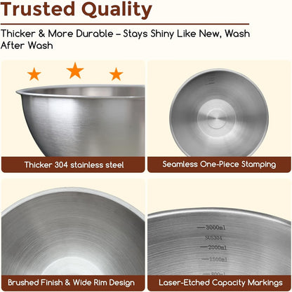 Stainless Steel Mixing Bowls Set, 3-Piece (1.5, 2.2 & 3.4 Qt)3