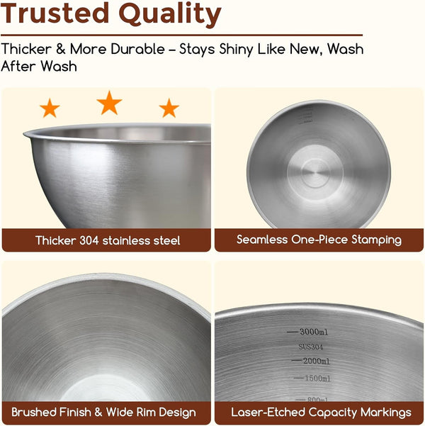 Stainless Steel Mixing Bowls Set, 3-Piece (1.5, 2.2 & 3.4 Qt)3