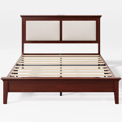 Queen Bed Frame with Headboard, Solid Wood Bed Frame Queen Size with Charging Station & RGB LED, Wood Slats Support, Noise-Free, Sturdy Structure, Easy Assembly, Mahogany9