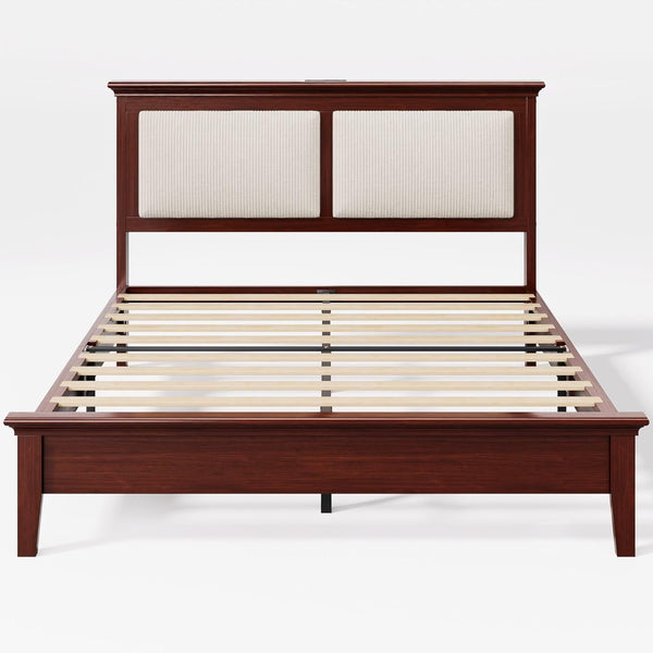 Queen Bed Frame with Headboard, Solid Wood Bed Frame Queen Size with Charging Station & RGB LED, Wood Slats Support, Noise-Free, Sturdy Structure, Easy Assembly, Mahogany9