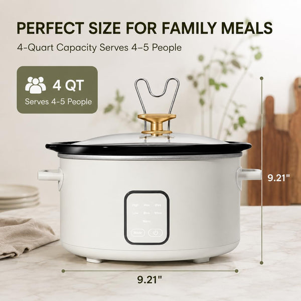B- Slow Cooker with Touch-Activated Display, Programmable Digital Controls, Removable Non-Stick Pot, Keep Warm Function (WHITE ICING, 4 Quarts)2