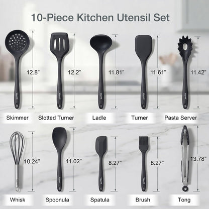 Kitchen Utensils Set, 10PCS Silicone Utensils Set for Cooking, Black2
