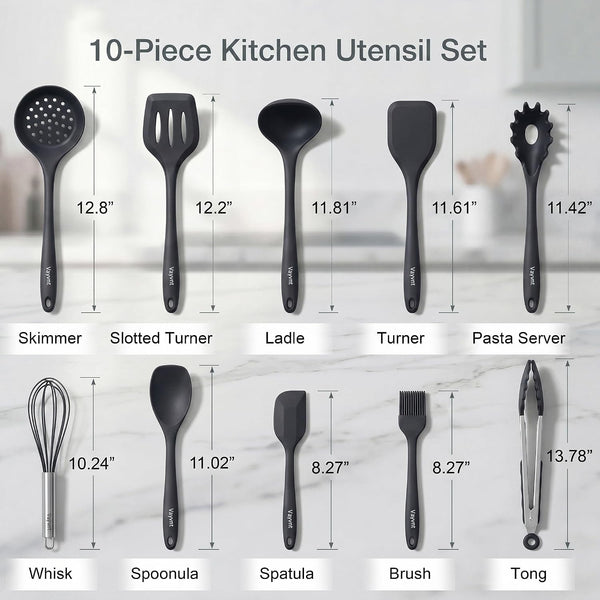 Kitchen Utensils Set, 10PCS Silicone Utensils Set for Cooking, Black2