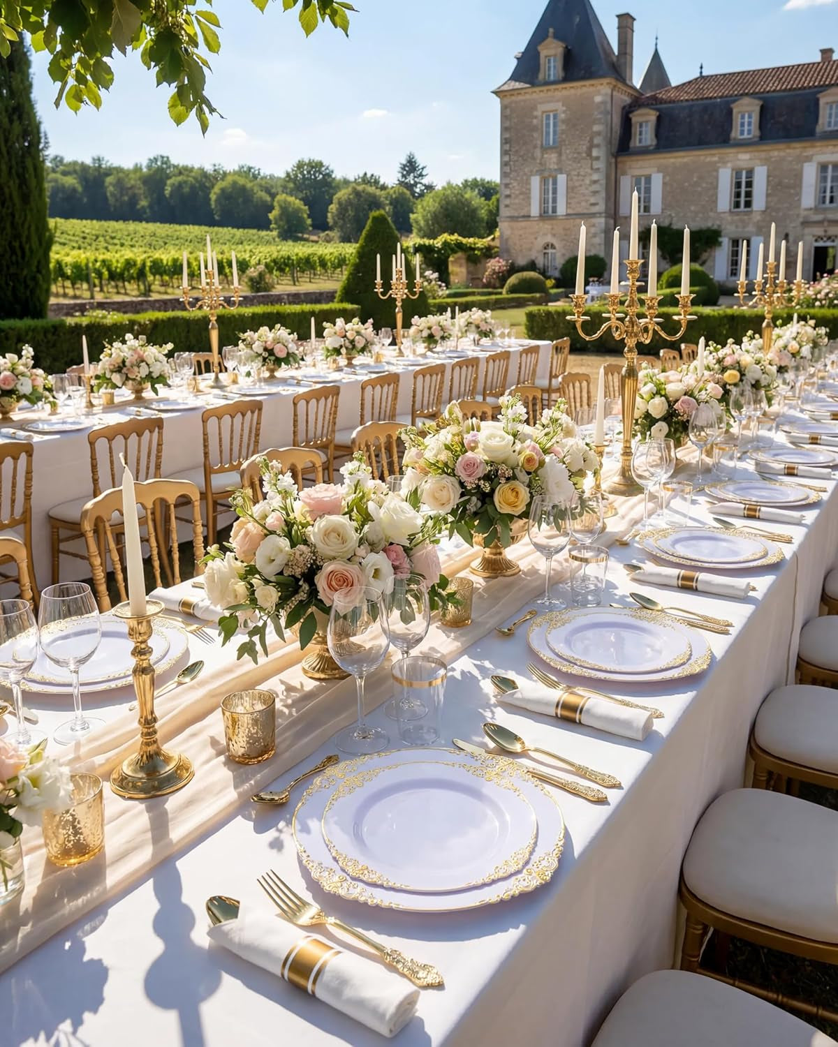 350pcs-gold-plastic-plates-disposable-dinnerware-set-for-50-guests