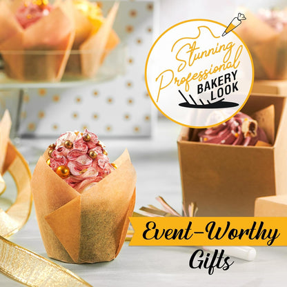 Tulip Cupcake Liners, Muffin Liners for Baking by  | 200Pcs of Parchment Paper Cups Wrappers – Perfect Size, Sturdy, Greaseproof & Easy to Use – Wedding Decor – Natural Brown7