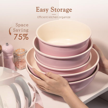21 Pcs Pots and Pans Set Non Stick, Ceramic Cookware Set Detachable Handle, RV Kitchen Cooking Set Removable Handles, Oven Safe, Induction Ready, Stackable, Pink, Fathers Day Gift for Men6