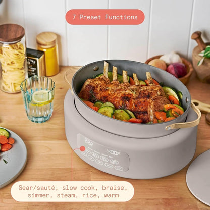 Wonderful 10-In-1 Electric Multi-Cooker 6 Qt Cast Aluminum Pot, 7 Preset Function,Oven & Dishwasher Safe to 400°F Sauté Slow Cook Steam Touch Display (Porcini Taupe)4
