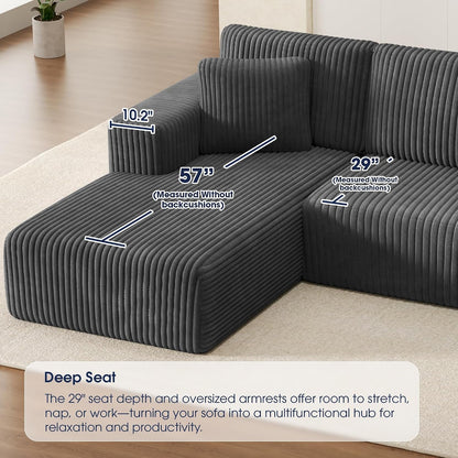 107'' Modular Sectional Sofa, L Shaped Cloud Couch for Living Room, Modern Plush Corduroy Boneless Sofa with Chaise for Bedroom, Gray6