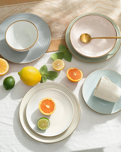 Jupiter Plates and Bowls Sets with Rim, Stoneware Dinnerware for 45