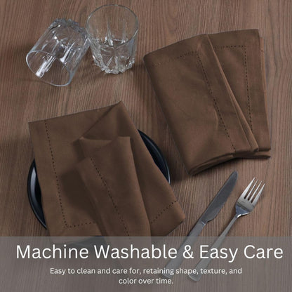 100% Cotton Solid Cloth Dinner Napkins - 18X18 Inch with Hemstitch & Mitered Corners - Soft, Reusable & Washable for Everyday Use & Special Occasions Christmas - Set of 6 Chocolate Brown6