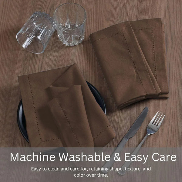 100% Cotton Solid Cloth Dinner Napkins - 18X18 Inch with Hemstitch & Mitered Corners - Soft, Reusable & Washable for Everyday Use & Special Occasions Christmas - Set of 6 Chocolate Brown6