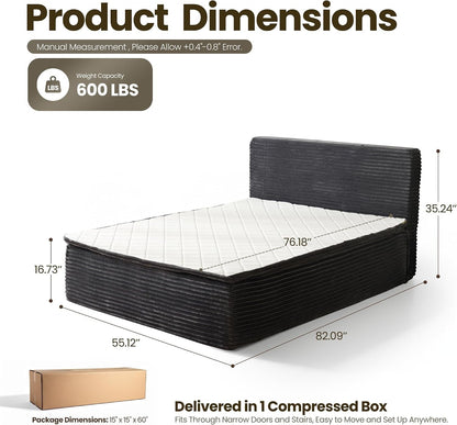 Full Boneless Cloud Bed, Frame & Headboard & Mattress Set, Gray2