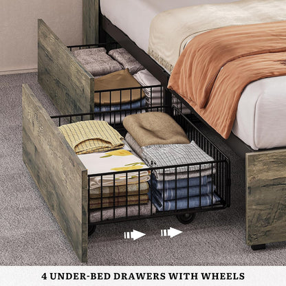Farmhouse Queen Size Bed with 50" Tall Storage Bookcase Headboard6