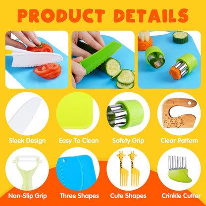 Kidz Safe Knife Set for Toddlerz Real Cooking - Toddlerz Knives Sets Kitchen Tools with Gloves Cutting Board Fruit Vegetable Crinkle Cutters2