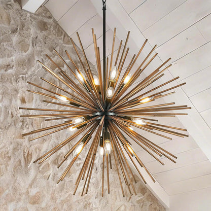 Large Wood Sputnik Chandeliers 16 Light Starburst Light Fixture Solid Wood1