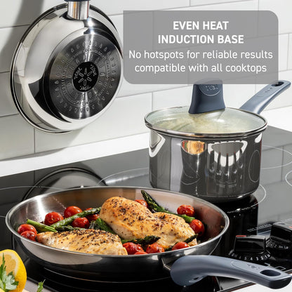 Essentials Nonstick Stainless Steel Frying Pan, 10.5 in Skillet | Proglide Nonstick Coating, Oven Safe up to 350 F, Dishwasher Safe, Even Heat Base, Ocean Blue Soft-Touch Handle6