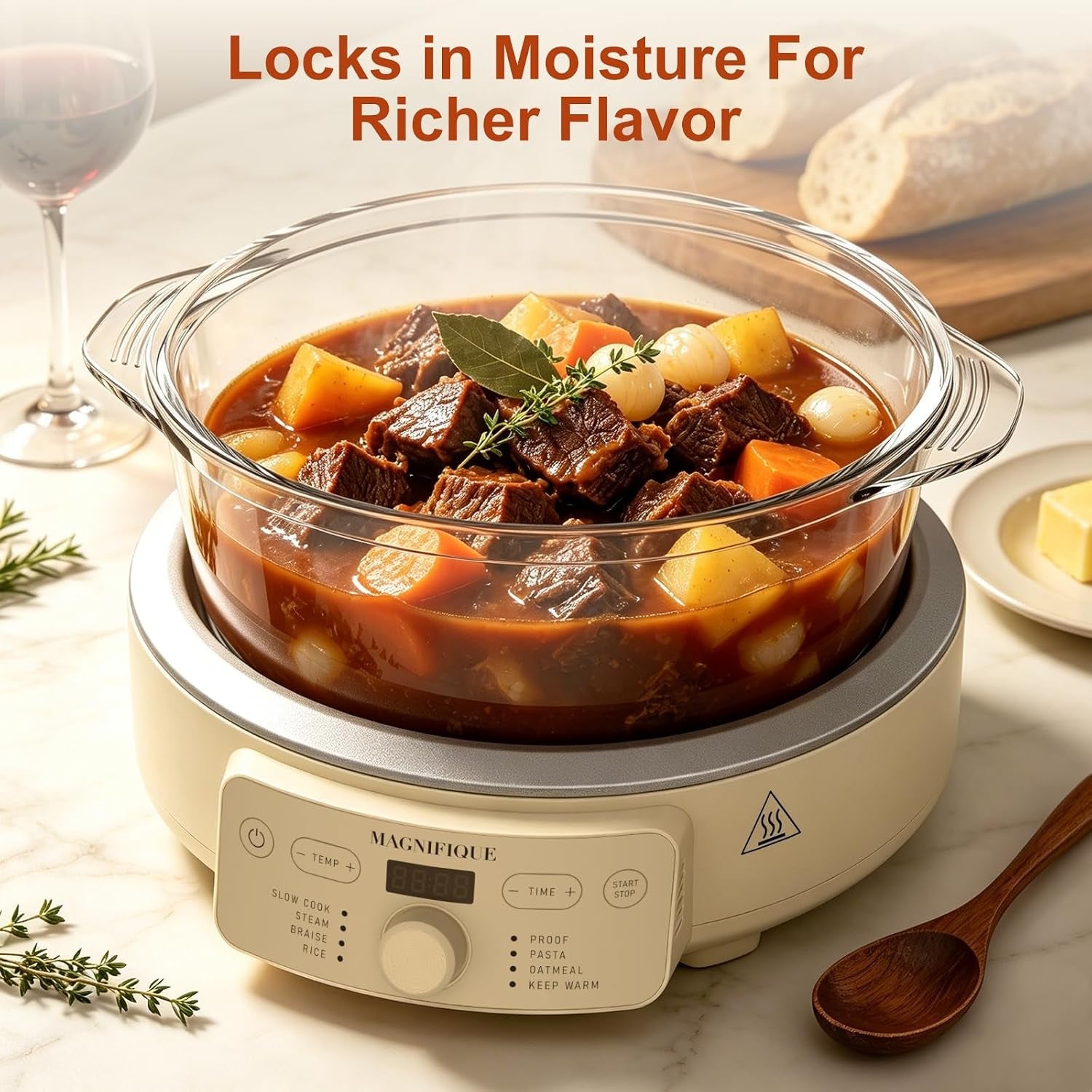 magnifique-slow-cooker-4-5-quart-8-in-1-glass-pot-multi-cooker-non-toxic-slow-cooker-with-removable-borosilicate-glass-pot-for-rice-pasta-steam-proof-oatmeal