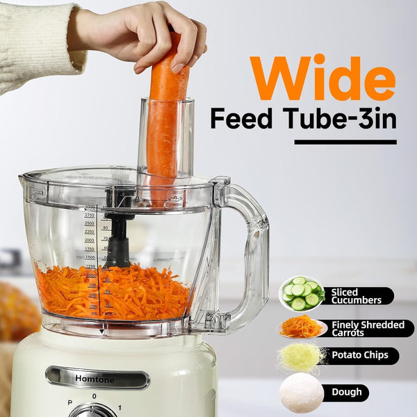 16 Cups Food Processor, Large Food Chopper with French Fry Cutter, 9 Functions 7 Blades for Shredding, Slicing, Doughing for Home Use, 3 Speeds, 600W (Beige, 16 Cup)8