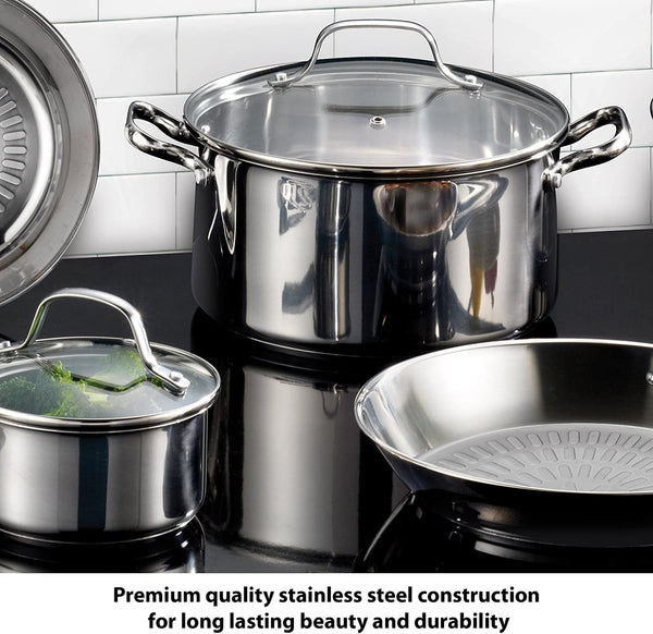 Performa Stainless Steel Cookware Set 12 Piece Induction Oven Broiler Safe 500F Pots and Pans, Dishwasher Safe Silver2