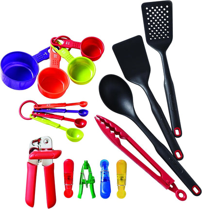 17 Piece Kitchen Tool and Gadget Set - Essential Cooking Utensils Set with Turner, Slotted Spoon, Can Opener, Measuring Cups and Spoons - Dishwasher Safe, Non-Stick Safe - Black1