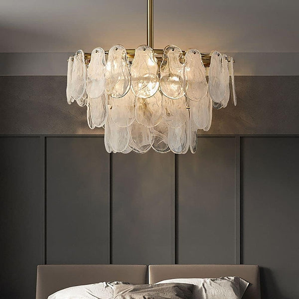 Gold Dining Room Chandelier Multi-Tier Lantern Pendant Lighting,Cloud Glass Metal Chandeliers Hanging Ceiling Light Fixtures (6-Light)2