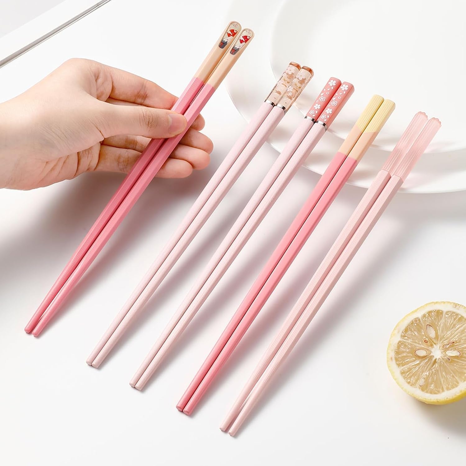 5-pairs-pink-fiberglass-chopsticks-non-slip-reusable-food-safe-heat-resistant-to-356-f-dishwasher-safe-lightweight-ergonomic-grip-unique-family-set-ideal-for-sushi-ramen
