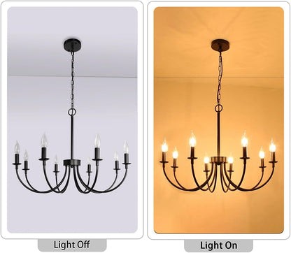 8 Light Black Farmhouse Chandelier, Dining Room Light Fixtures,7