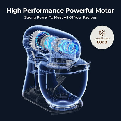 5.3 Quart Electric Stand Mixer with 12 Speed, Low Noise | Electric Mixer with Tilt Head, Kitchen Mixer for Daily Use with Egg Whisk, Dough Hook, Flat Beater, Anti-Slip Suction Cup5