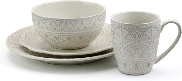 White Lace 16 Piece round Scallop Stoneware Dinnerware Set in White4