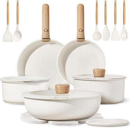 21Pcs Pots and Pans Set Non Stick, Cookware Set Detachable Handle | Induction Compatible, Dishwasher & Oven Safe, Space Saving, Camping Cooking Set, Kitchen Set, White1