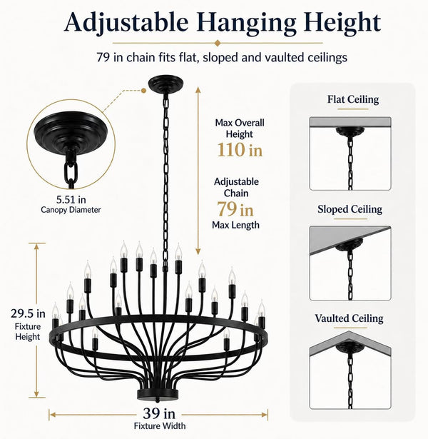 Large Black Wagon Wheel Chandelier 24-Light 39In for High Ceilings6
