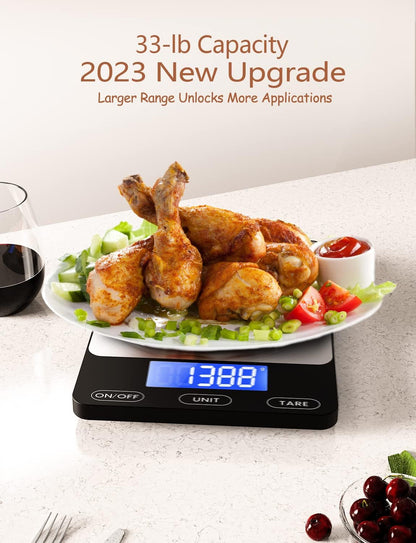 Food Scale -33Lb Digital Kitchen Scale for Food Ounces Grams Rechargeable | 304 Stainless Steel,Batteries and Type-C Charging | Perfect for Meal Prep, Cooking, and Baking, Black5