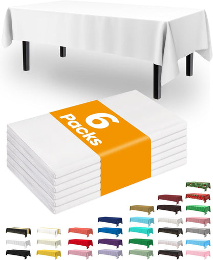 Plastic Table Cloth Disposable 6 Pack, 54 X 108 Inch, White | Party Supplies, Wedding, Picnic, Waterproof, White, Tablecloth, Table Cover1