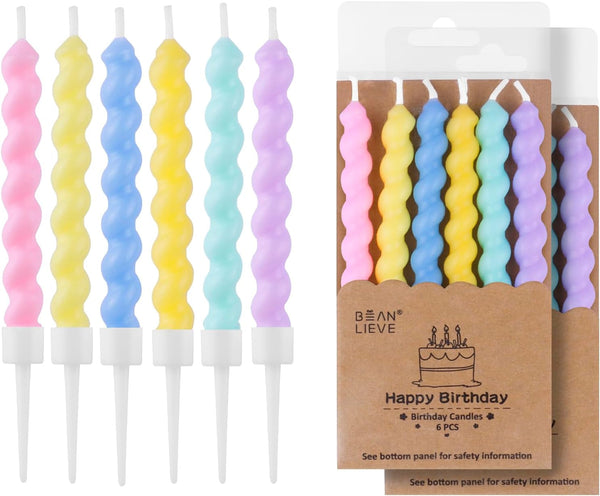 12-Count Birthday Candles - Rainbow Birthday Candle with Holders Colorful Spiral Long Cake Candles for Birthday Wedding & Lucky Party Cake Decorations1