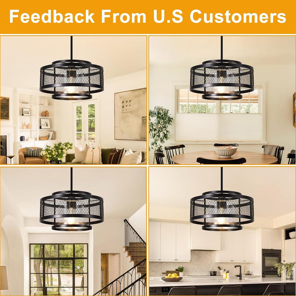 13" Dining Room Light Fixture/Chandelier over Table, No Assembly Required Modern Black Pendant Light Fixtures, Industrial Hanging Pendant Lights Fixture for Kitchen Island Dining Room Hallway Entryway3